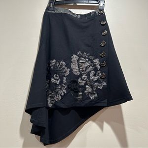 LEgatte Jeans embroidery asymmetrical black gray skirt. Size 4.